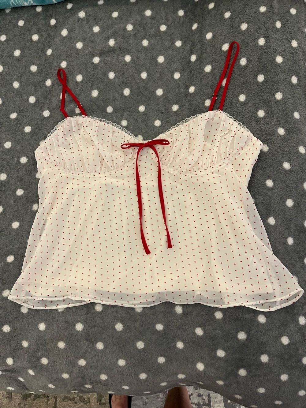 wild fable White Sheer Top with Red Dot Accents